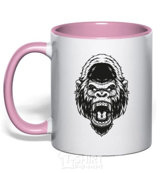 Чашка с цветной ручкой Злая горилла V.1 Нежно розовый фото