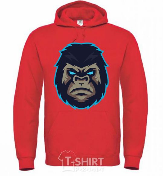 Мужская толстовка (худи) Голубая горилла Ярко-красный фото
