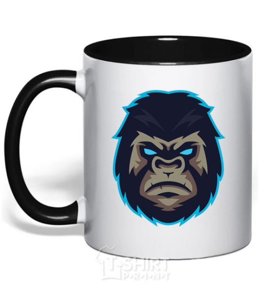 Mug with a colored handle Blue gorilla black фото