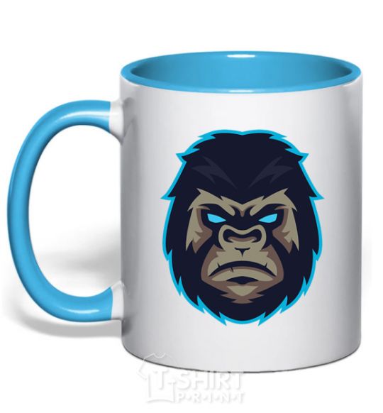 Mug with a colored handle Blue gorilla sky-blue фото
