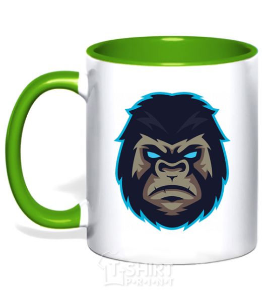 Mug with a colored handle Blue gorilla kelly-green фото