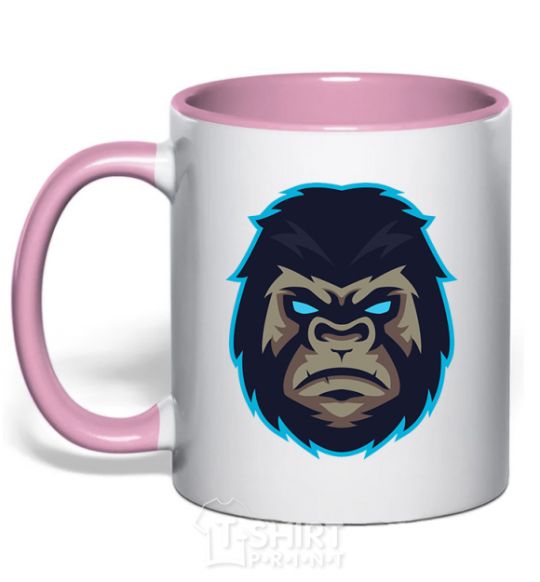 Mug with a colored handle Blue gorilla light-pink фото