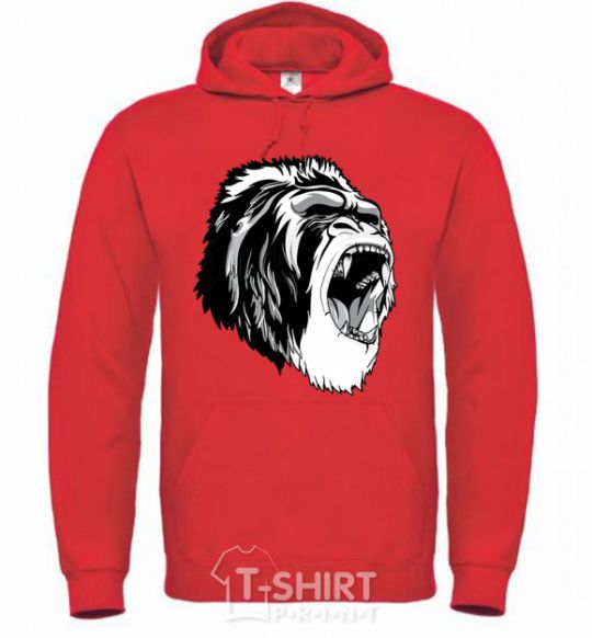 Мужская толстовка (худи) Серая горилла Ярко-красный фото