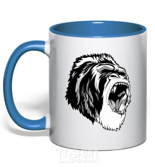 Чашка с цветной ручкой Серая горилла Ярко-синий фото