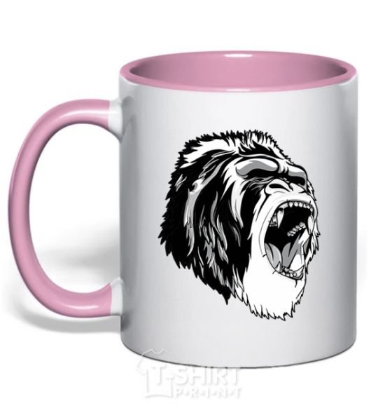 Mug with a colored handle The gray gorilla light-pink фото