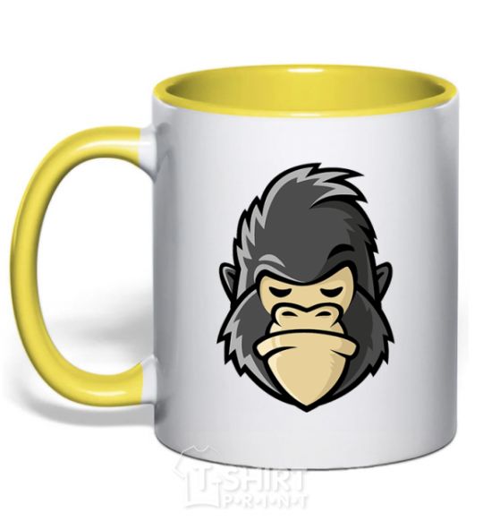 Mug with a colored handle A disgruntled gorilla yellow фото