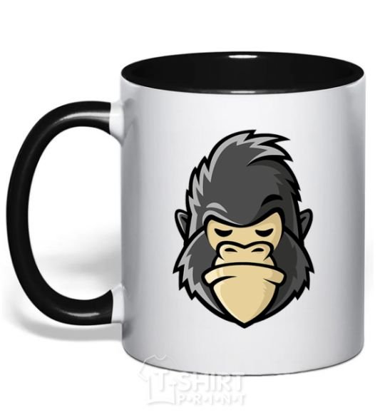 Mug with a colored handle A disgruntled gorilla black фото