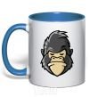 Mug with a colored handle A disgruntled gorilla royal-blue фото