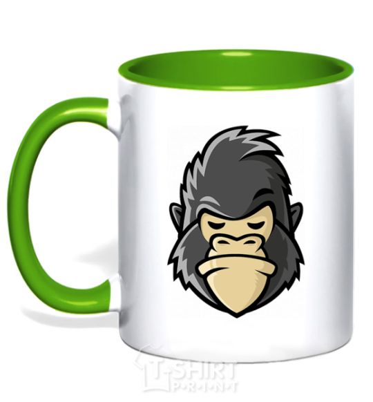 Mug with a colored handle A disgruntled gorilla kelly-green фото