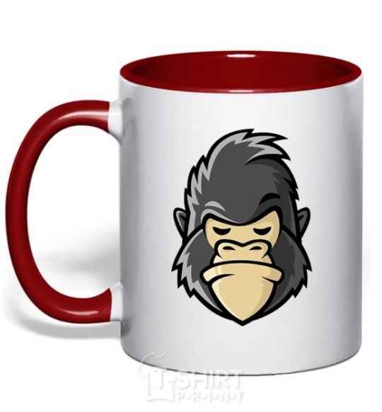 Mug with a colored handle A disgruntled gorilla red фото