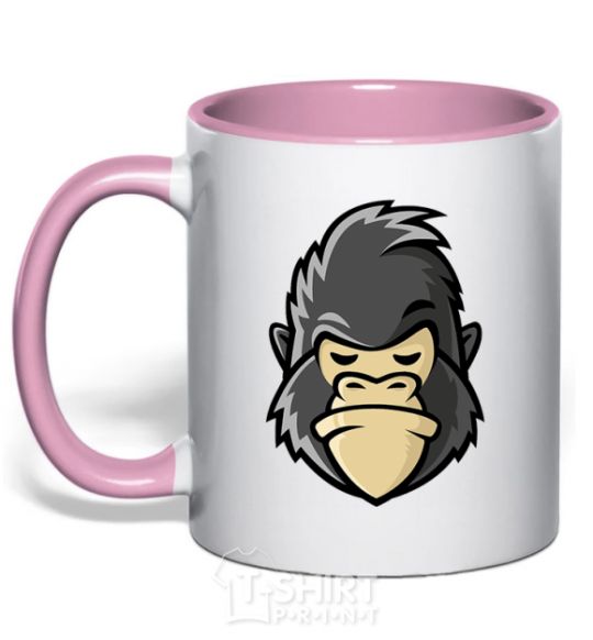 Mug with a colored handle A disgruntled gorilla light-pink фото