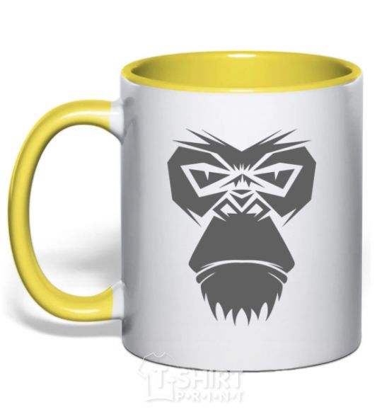 Mug with a colored handle Gorilla face yellow фото