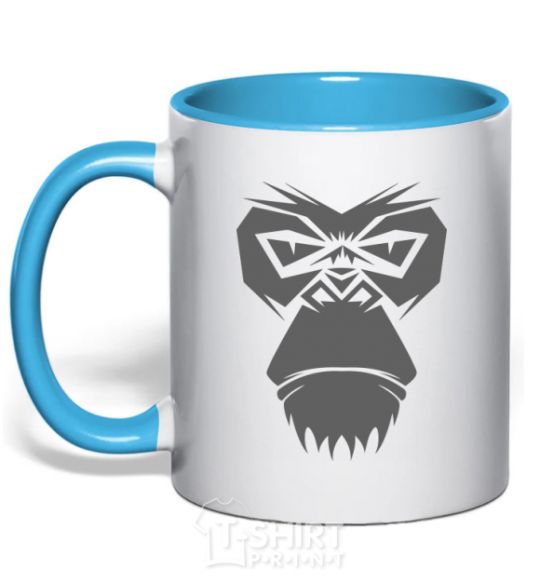 Mug with a colored handle Gorilla face sky-blue фото