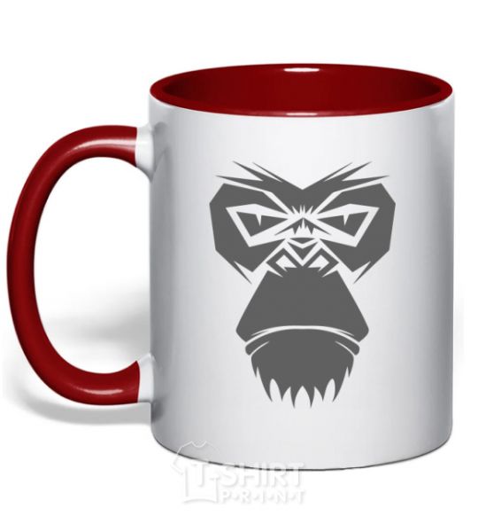 Mug with a colored handle Gorilla face red фото