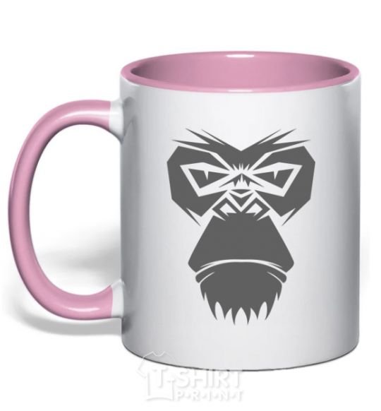 Mug with a colored handle Gorilla face light-pink фото