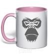 Mug with a colored handle Gorilla face light-pink фото