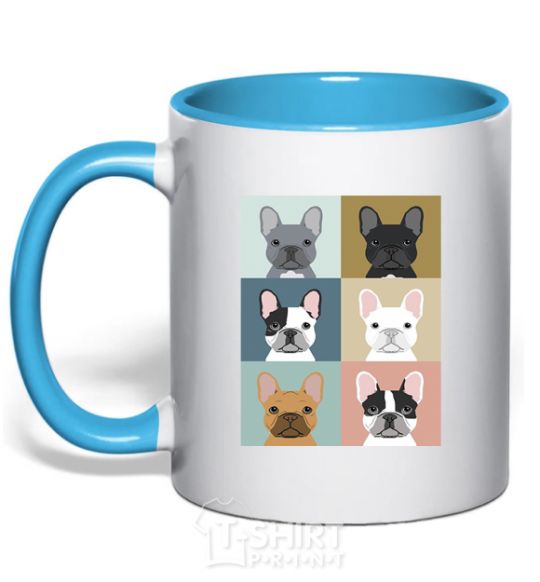 Mug with a colored handle Bulldog popart sky-blue фото