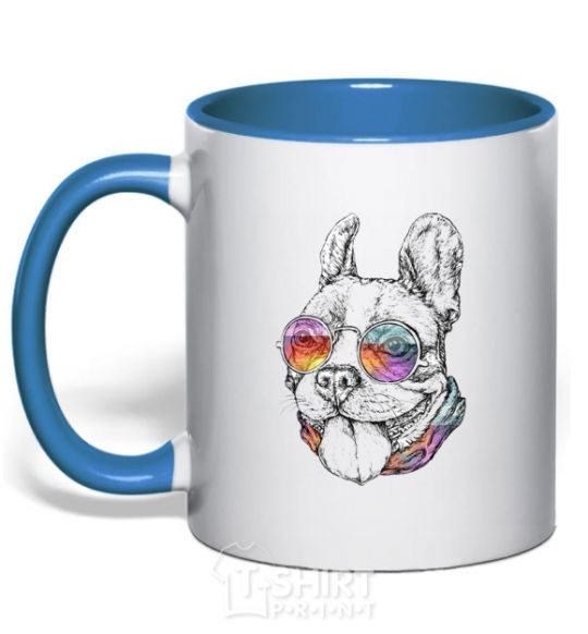 Чашка с цветной ручкой Hippie bulldog Ярко-синий фото