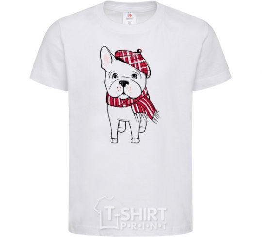 Kids T-shirt A bulldog in a scarf White фото