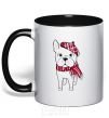 Mug with a colored handle A bulldog in a scarf black фото