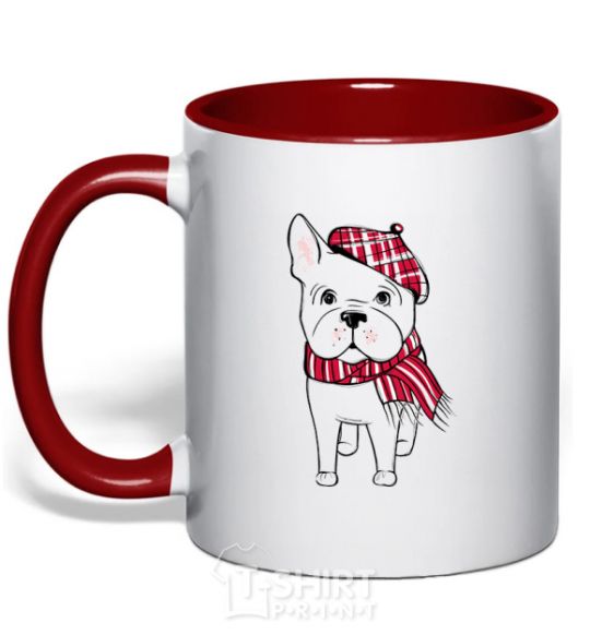 Mug with a colored handle A bulldog in a scarf red фото