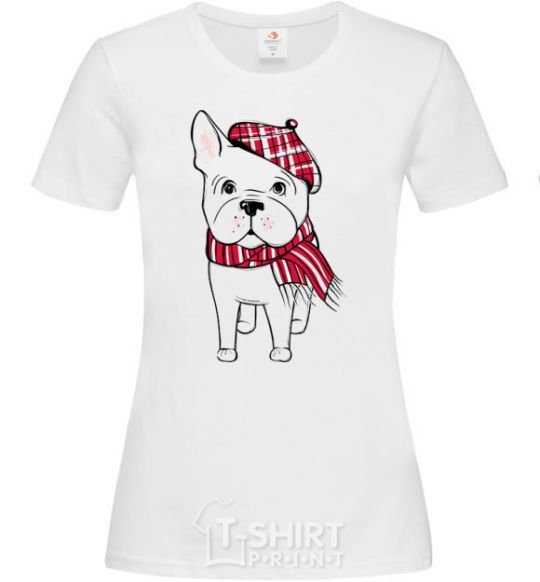 Women's T-shirt A bulldog in a scarf White фото