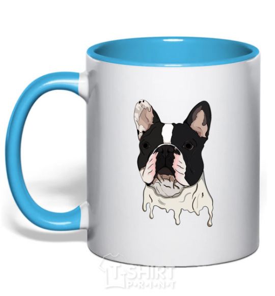 Mug with a colored handle Bulldog illustration sky-blue фото