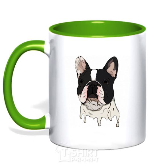 Mug with a colored handle Bulldog illustration kelly-green фото