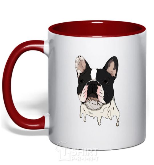 Mug with a colored handle Bulldog illustration red фото