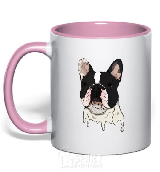 Mug with a colored handle Bulldog illustration light-pink фото