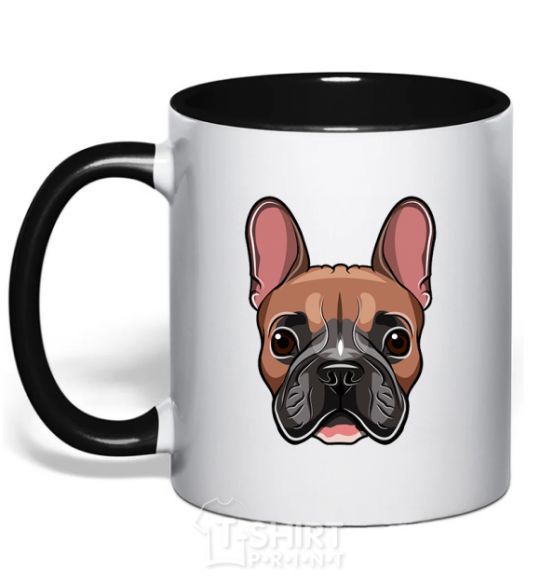 Mug with a colored handle Bulldog face painting black фото