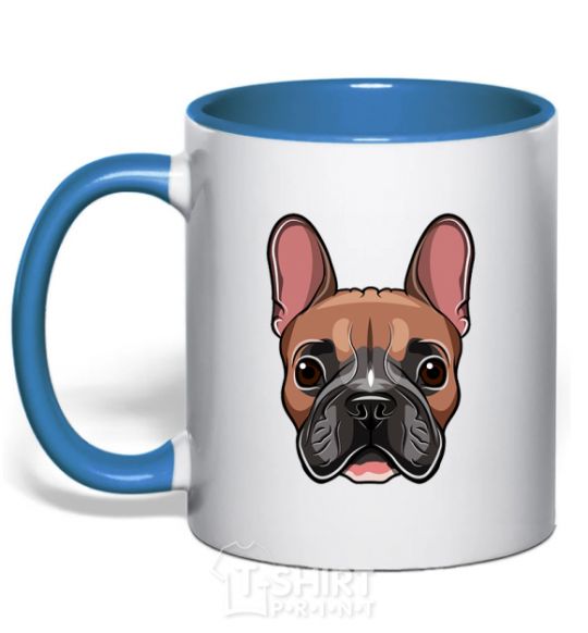 Mug with a colored handle Bulldog face painting royal-blue фото