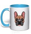 Mug with a colored handle Bulldog face painting sky-blue фото