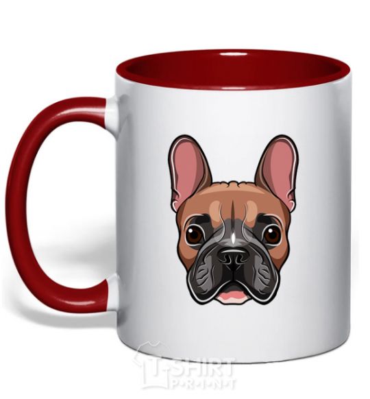 Mug with a colored handle Bulldog face painting red фото