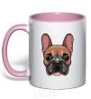 Mug with a colored handle Bulldog face painting light-pink фото