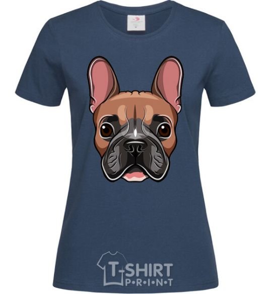 Women's T-shirt Bulldog face painting navy-blue фото