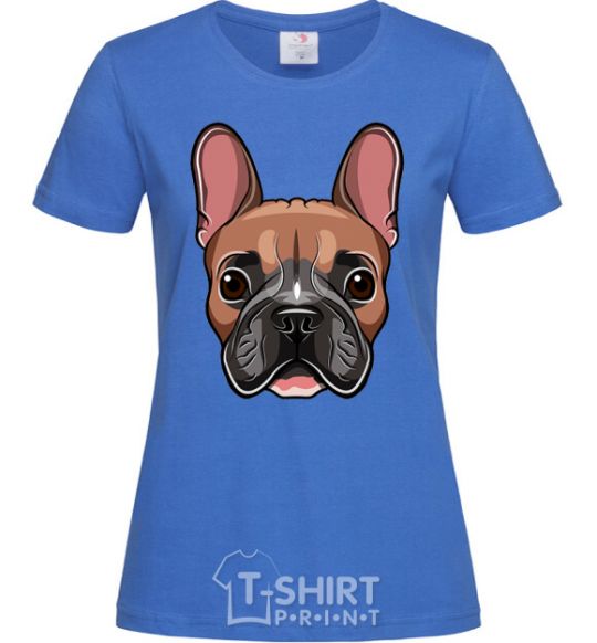 Women's T-shirt Bulldog face painting royal-blue фото