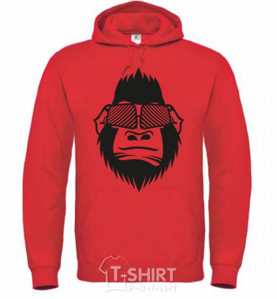 Мужская толстовка (худи) Gorilla in glasses Ярко-красный фото
