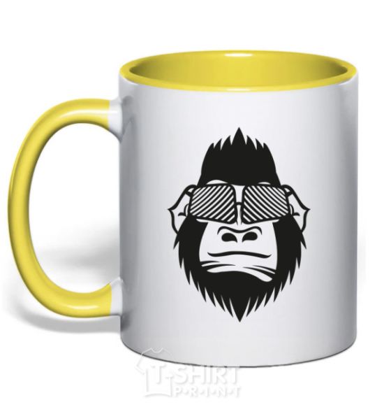 Mug with a colored handle Gorilla in glasses yellow фото