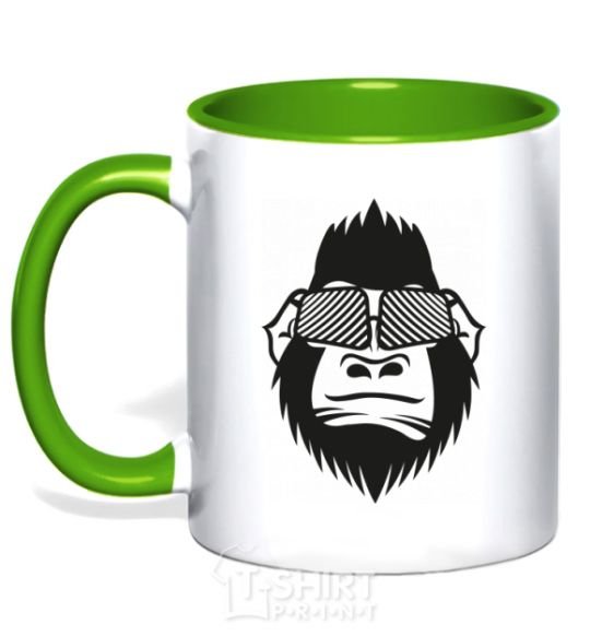Mug with a colored handle Gorilla in glasses kelly-green фото