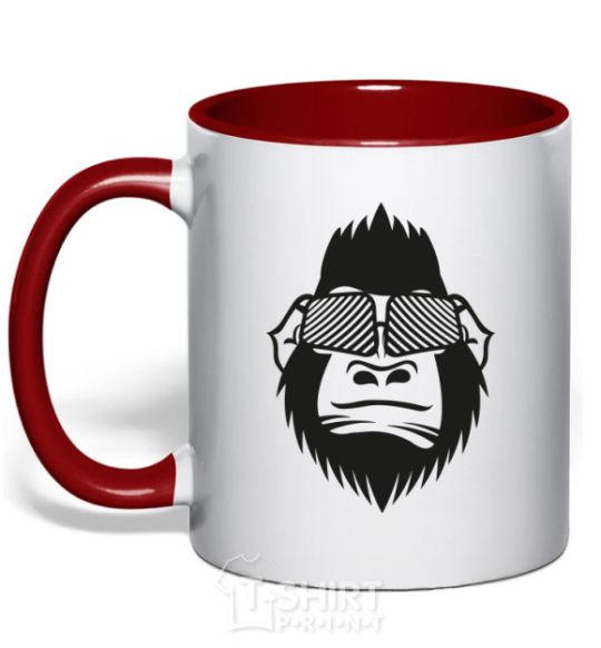 Mug with a colored handle Gorilla in glasses red фото
