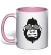 Mug with a colored handle Gorilla in glasses light-pink фото
