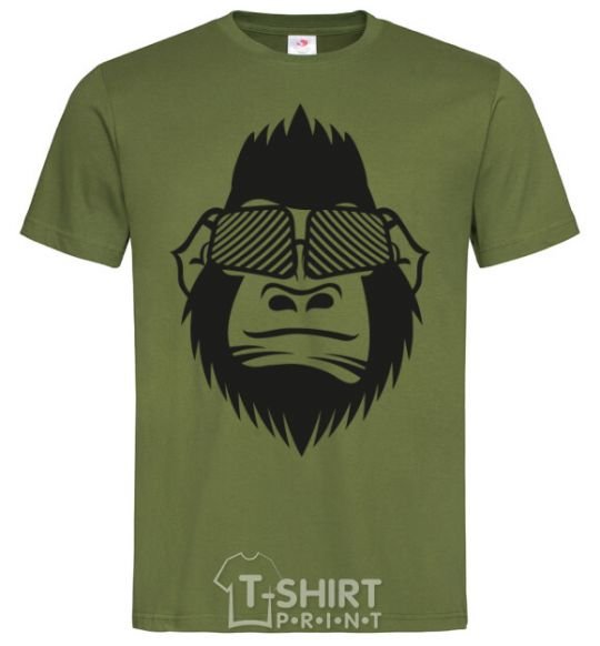 Мужская футболка Gorilla in glasses Оливковый фото