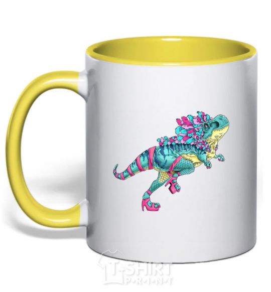 Mug with a colored handle T-Rex cabaret yellow фото