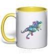 Mug with a colored handle T-Rex cabaret yellow фото