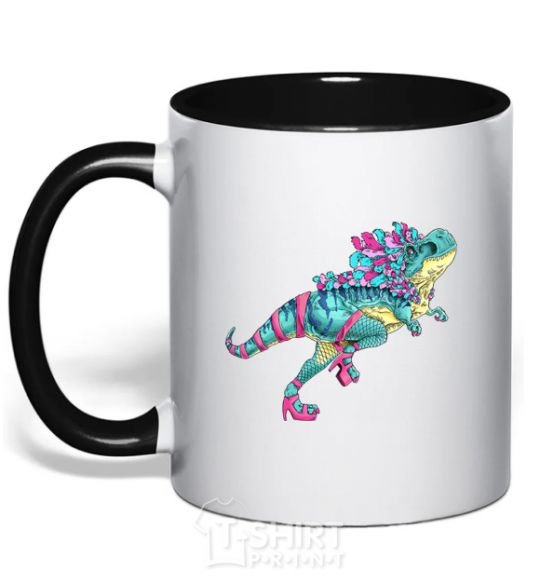 Mug with a colored handle T-Rex cabaret black фото