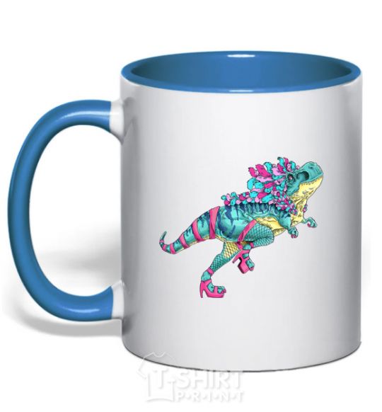 Mug with a colored handle T-Rex cabaret royal-blue фото