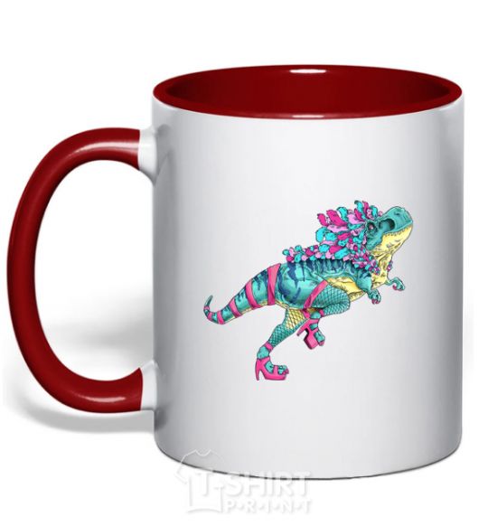 Mug with a colored handle T-Rex cabaret red фото