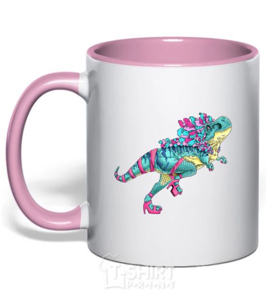 Mug with a colored handle T-Rex cabaret light-pink фото