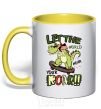 Mug with a colored handle Let the world hear your roar yellow фото